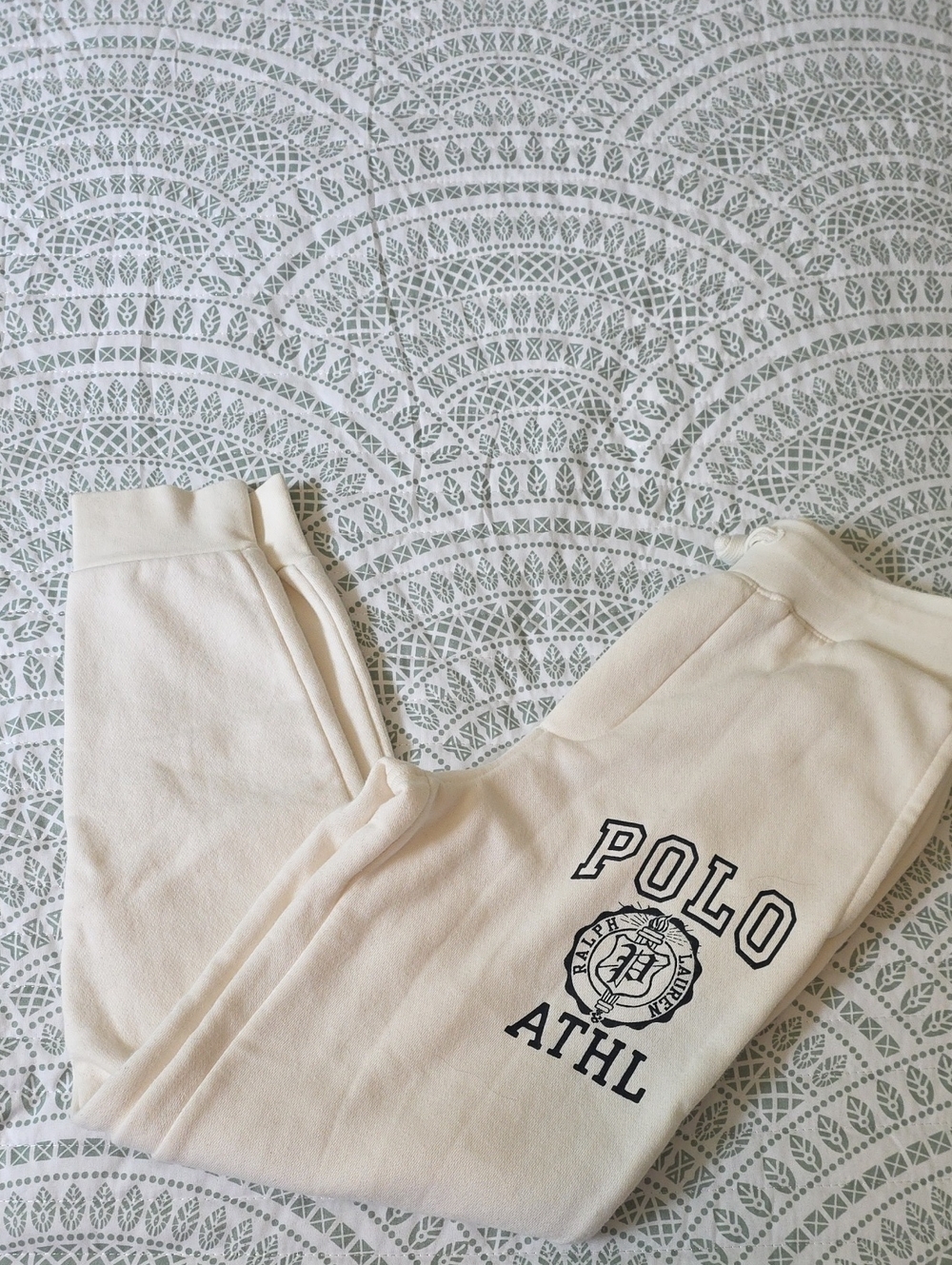 Polo Ralph Lauren Cream Sweatpants with Navy ATHL Logo